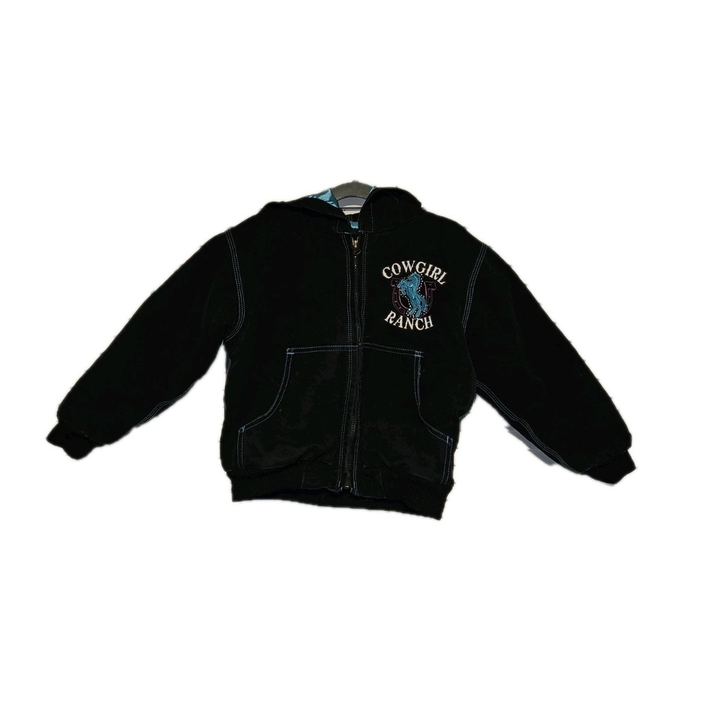 Shyanne Girls Sm Black Aqua Cowgirl Embroidered Horse Lined Rodeo Coat